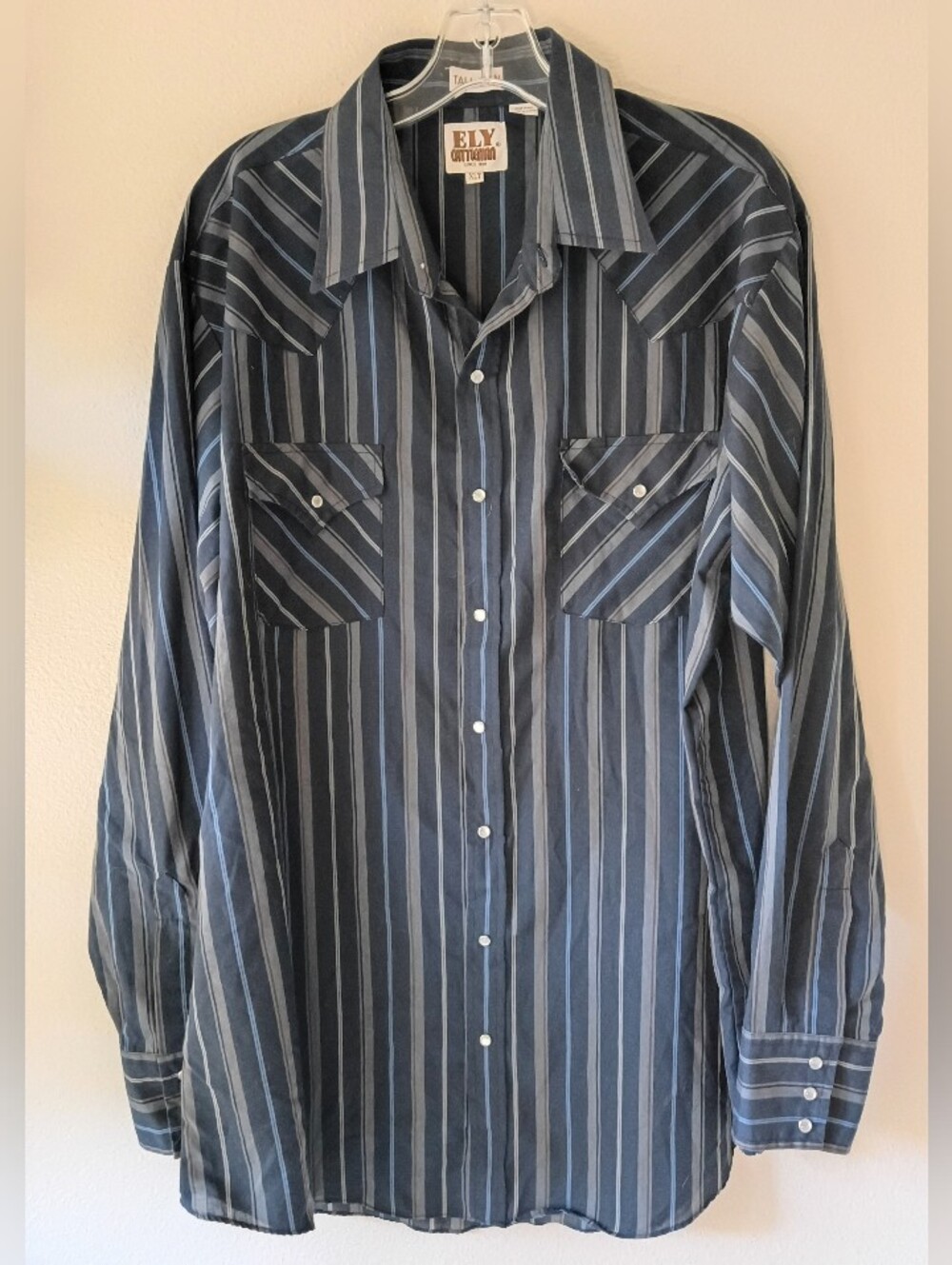 Ely Cattleman Striped Pearl Snap Western Shirt Long Sleeve Blue XLT